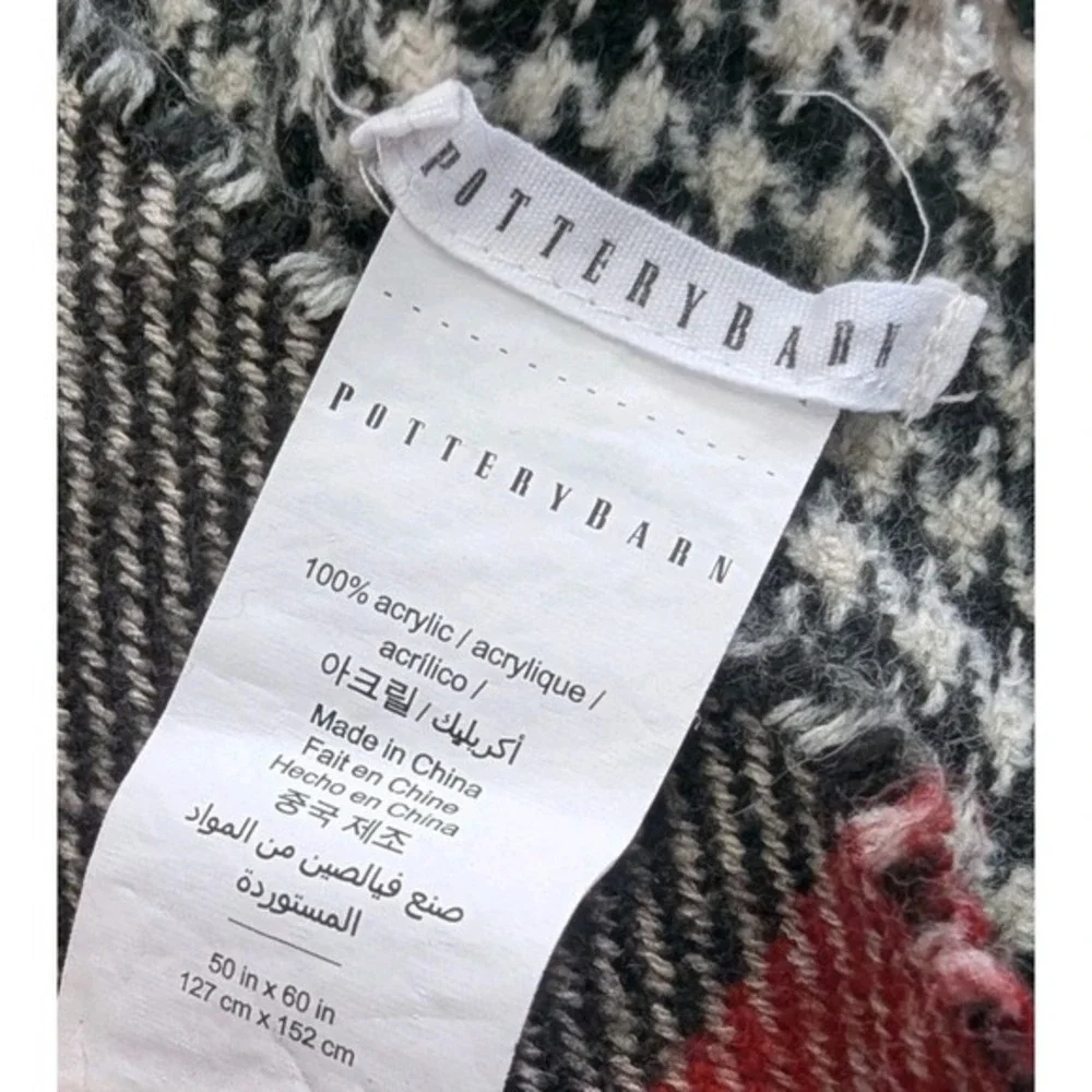 Pottery Barn Christmas Whitaker Reversible Throw Blanket‎ Red Plaid Houndstooth